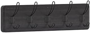 Flash Furniture Daly Wall Mounted Storage Rack - Black Wash Solid Pine Wood - 24 Inch - 5 Hanging Hooks - for Entryway, Kitchen, Bathroom by FlashFurniture
