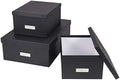 Bigso Box of Sweden Set of 3 Storage Boxes with Lids - Organiser Box for Clothes, Office Equipment and More - Wardrobe Storage Boxes with Labels for Bedding or Seasonal Clothing - Dark Grey by Bigso