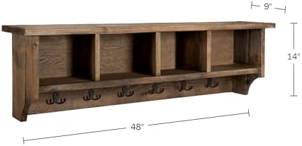 Pomona Solid Wood Entryway Coat Rack with Cubbies, Rustic Brown, 48 Inch - Image 3