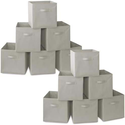 Casafield Set of 12 Collapsible Fabric Cube Storage Bins, Light Gray - 13" Foldable Cloth Baskets for Shelves, Cubby Organizers & More by Casafield