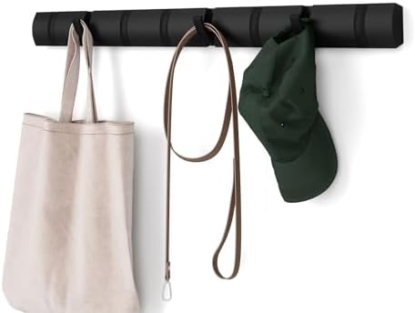 Umbra Flip Coat Rack, Wall Mount 8-Hook, Space Saving, Black by Umbra