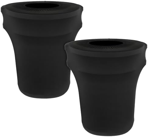 BSTKEY 44 Gallon Stretch Spandex Trash Can Cover, 2 Pack Outdoor Fitted Waste Container Cover Round Garbage Can Covers for Wedding Party Commercial Fundraiser Decor, Without Trash Can (Black) by BSTKEY