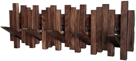 Natural Wood Wall Mounted Piano Coat Rack| Coat Rack Wall Mount| Flip Down Wall Hook Rack 5 Hooks| Entryway wall Art Hook,Made of Black Walnut by Gogreebell