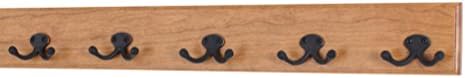 PegandRail Solid Cherry Wall Mounted Coat Rack - Oil Rubbed Bronze Double Style Coat Hooks - Made in The USA (Cherry, 25.5" x 3.5" with 5 Hooks) by PEG+AND+RAIL