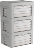 CYhom 3Pack Frame Storage Box - Clothes Storage Bin Bags Oxford Fabric Foldable Stackable Container Organizer Set with Clear Window & Carry Handles (Grey, Medium-44L) by CYhom