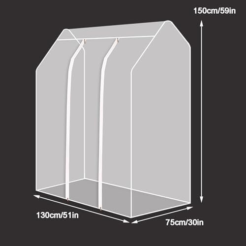 Garment Bags for Hanging Clothes, Clear Plastic Garment Bag with Zipper, Floor Drying Rack Garment Covers, Only Suitable for High and Low Double-Pole Hangers(130 * 75 * 150cm/51 * 30 * 59in) - Image 2