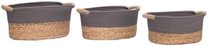 Seville Classics Premium Natural Handwoven Portable Laundry Bin Basket with Carrying Handles, Household Storage for Clothes, Linens, Sheets, Natural Water Hyacinth and Gray Rope, 3 Piece Set - Image 7