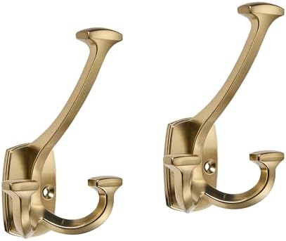 10 Pack Champagne Bronze Hooks Large Wall Mounted Solid Heavy-Duty Decorative Double-Sided Coat Hooks for Triple Coat Hook Towels Coats Robes Towels Bag Bathroom Three Prong Coat Hook by Unknown