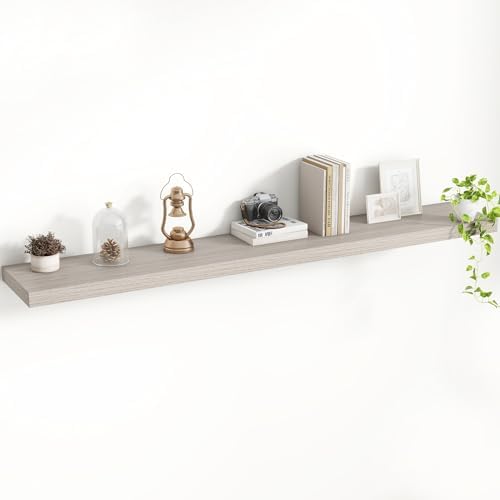 Acovy 55 Inch Floating Shelves, 8 Inch Deep Floating Shelves for Wall, Hanging Shelf with Invisible Brackets, Deep Shelves for Bathroom, Bedroom, Living Room, Grey, Set of 1 by Acovy