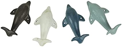 Zeckos 4 Piece Distressed Finish Cast Iron Dolphin Wall Décor Towel/Coat Hook Set Coastal Colors by Zeckos