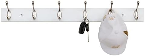Wall Mounted Coat Rack 24 Inches with 6 Hooks - 2 Pack, Wall Coat Hooks Wall Hat Hanger, Satin Nickel & White - Image 3