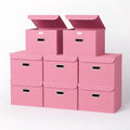 STOREONE Fabric Storage Cube Bins Foldable Organizer Container Collapsible Basket with Lids and Metal Handles, for Home, Bedroom, Closet 8 Pcs (Pink) by STOREONE