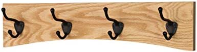Oak Curved Back Wall Mounted Coat Rack - Bronze Hooks - Made in The USA (Natural, 20" x 4.5" - 4 Hooks) by PEG+AND+RAIL