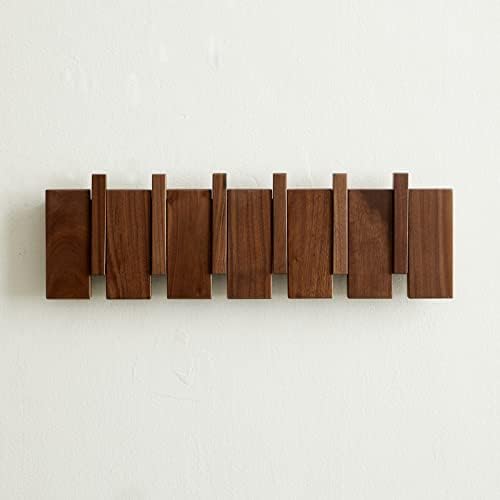 QUELLANCE Wood Coat Rack Wall Mount, Coat Hooks Hanger Wall Mounted, Heavy Duty Wall Coat Rack with 6 Hooks for Hanging Coats/Keys/Hats/Robe&Towels/Plants/Bags, Walnut by WelcometoQuellance