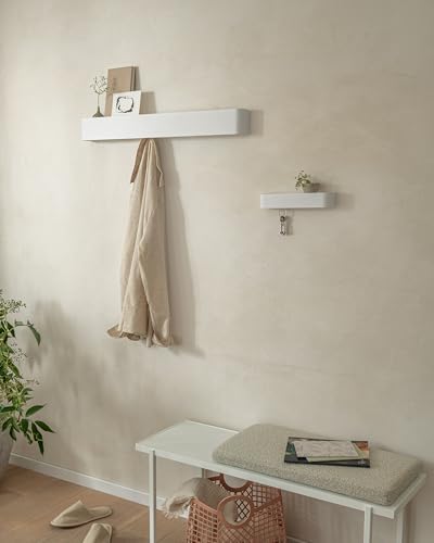 Kazai. Coat Rack Wall Mount with Shelf 'Tone' | Modern Design Coat Hanger with Hidden Hooks and Storage | Hat Rack with Shelf in Metal | Wall-Mounted Purse Organizer | White - Image 4