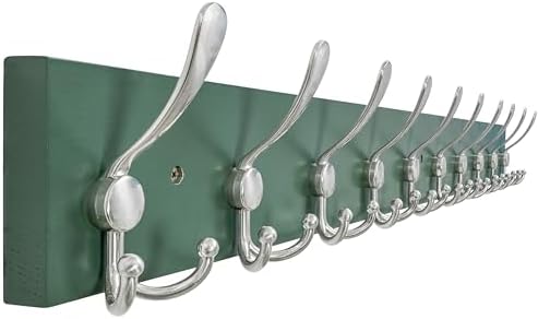 SKOLOO Creations Forest Green Solid Wood Wall Mounted Coat Rack, 10 Hooks, 38-1/8" Long - Kitchen, Mudroom, Entryway, Bathroom - Includes Mounting Hardware, Wall Coat Hanger, Towel Rack by SKOLOO