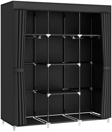 51" Portable Wardrobe Closet, Clothes Organizer, 8 Shelves 2 Rods, Black - Image 2