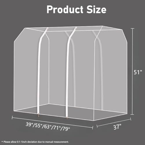 37.4" Wide Clothes Double Hanging Rods Dustproof Cover, Home Commercial Use Reusable Garment Rack Protector with Zipper, Hanging Coat Rack Cover (Clear,79"×37"×51") - Image 2