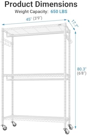 VIPEK R2 Plus Clothing Rack Heavy Duty Rolling Closet for Hanging Clothes - Image 4