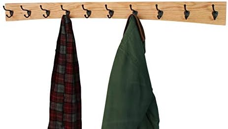 Oak Curved Back Wall Mounted Coat Rack - Bronze Hooks - Made in The USA (Natural, 30.5" x 4.5" - 6 Hooks) - Image 5