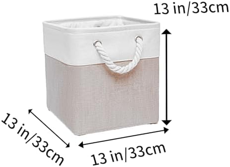 Fabric Storage Cubes 13 x 13, Collapsible Storage Bins for Shelf Baskets, Cube Storage Organizer White Beige Bins with Cotton Handles,Foldable Storage Bin box,Cube Storage Bin 6 Pack - Image 6