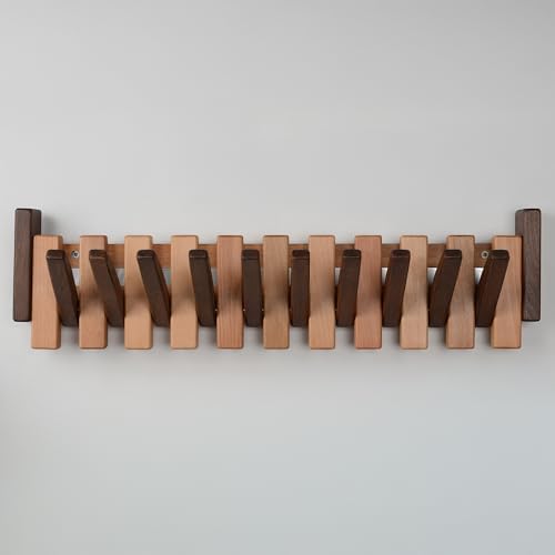 Beech Piano Key Coat Rack with 10 Flip Hooks - Image 2