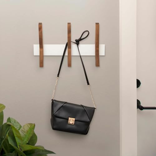 16-Inch Mid Century Coat Rack with 3 Wooden Hooks, Farmhouse Style Hookrail for Bedroom, Living Room, Hallway, and More, Solid Wood, 9.5" H x 16" W x 2.25" D, White and Walnut - Image 2