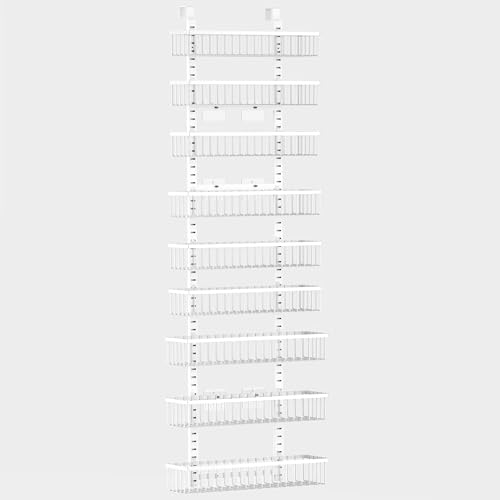 Moforoco 9-Tier White Over The Door Pantry Organizer, Pantry Organization and Storage, Black Hanging Basket Wall Spice Rack Seasoning Shelves, Home & Kitchen Bedroom Bathroom House Essentials - Image 7