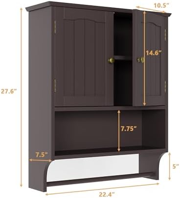 Bathroom Cabinet, Bathroom Wall Cabinet with 2 Doors and Adjustable Shelf, Wooden Medicine Cabinets Wall Mount, Over the Toilet Storage - Image 3