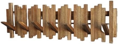 Natural Wood Wall Mounted Piano Coat Rack| Coat Rack Wall Mount| Flip Down Wall Hook Rack 7 Hooks| Entryway Wall Art Hook,Made of Acacia Wood (Wood Wax Oil staining Light Brown). - Image 2