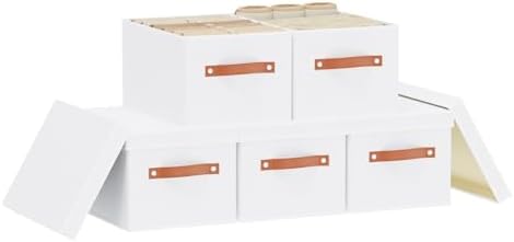 Fabric Storage Baskets,White Boxes,7.1 x 9.1 x 13In,5 Pack by YheenLf