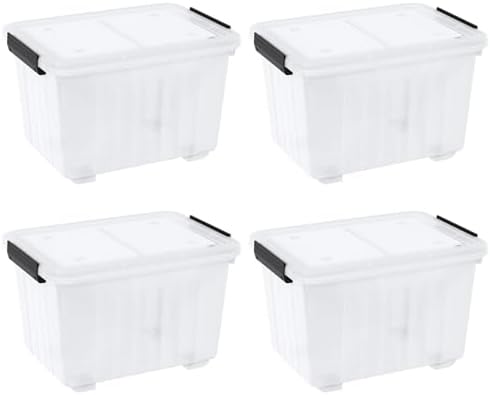 50 Quarts Plastic Storage Boxes, Large Clear Bins with Lids and Wheels Set of 4 by Nesmilers
