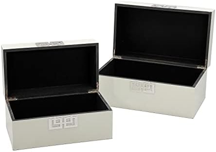 Galt International Storage Box Set Decorative Storage Box w/Hinged Lid Classic Design Wood Decor Boxes with Geometric Clasp Storage for Bedroom & Home - Set of 2 (White & Silver) - Image 5