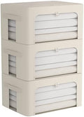 CYhom 3Pack Frame Storage Box - Clothes Storage Bin Bags Oxford Fabric Foldable Stackable Container Organizer Set with Clear Window & Carry Handles (Beige, Medium-44L) by CYhom
