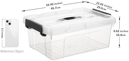 Cetomo Lidded Storage Bin with Handle, Storage Bins with Lid, Organizing Container with Secure Latching Buckles, Stackable and Nestable, Plastic, 18 Quart-6 Pack, Clear - Image 3