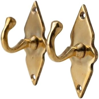 Unlacquered Solid Brass Wall Hooks – Heavy Duty Handmade Coat Hooks for Wall Mount | Decorative Brass Towel Hooks for Bathroom, Robes, Jackets, Towels | Vintage Rustic Coat Hanger (Set of 2) by Unknown