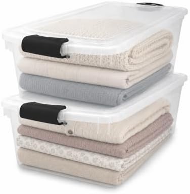 HOMZ Clear Plastic Storage Bins w/Latching Lid, 66 Qt, Gray Latch, 2 Pack by Homz