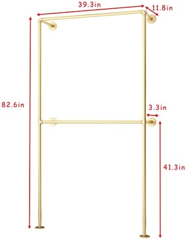 Gold Clothing Racks Wall Mount Clothes Rack, Heavy Duty Industrial Pipe Clothing Rack Retail Display Hanging Rod for Closet Storage, Laundry Room(Gold) - Image 3