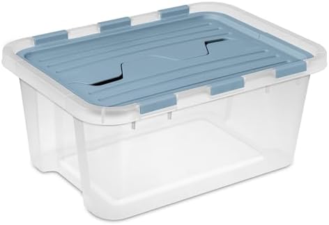 Sterilite 18 Pack Hinged Lid Storage Box, 20 Qt Plastic Container, Washed Blue - Home Organizer Tote for Storing Shoes, Crafts, Clothing, or Decor by Sterilite