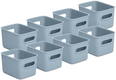 Superio Decorative Plastic Basket Open Home Storage Bins Organizer Baskets, Small, Blue (8 Pack) Container Boxes for Organizing Closet Storage Bins for Shelves Drawer Shelf, 1.5 Liter by Superio