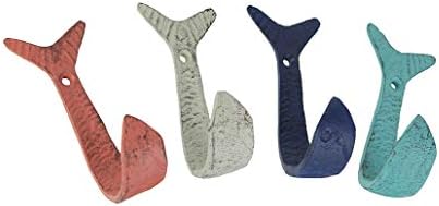 Set of 4 Decorative Wall Hooks, Coastal Coral Flipping Fish, 4 Inch Long by Zeckos
