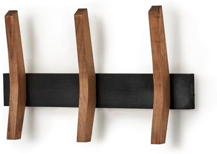 16-Inch Mid Century Coat Rack with 3 Wooden Hooks, Farmhouse Style Hookrail for Bedroom, Living Room, Hallway, and More, Solid Wood, 9.5" H x 16" W x 2.25" D, Black and Walnut by Drakestone+Designs