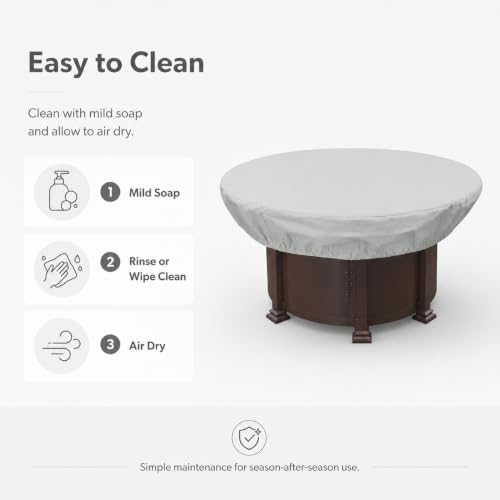 Treasure Garden Round Fire Pit Cover, 300D Polyester Outdoor Table & Ottoman Cover, Water Resistant, UPF50+ UV Protection, Elastic Hem, Spring Cinch Lock, Built-In Storage Pouch, Gray, 55 in - Image 5