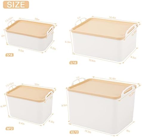 ANMINY White Plastic Storage Bins Baskets with Lids, 12-Pack, 2XL+4L+2M+4S - Image 4