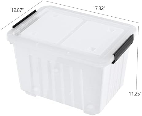 Zopnny 30 Qt Stackable Storage Bins with Lids, Clear Box and Wheels, 4-Pack - Image 2