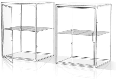 Acrylic Clear Display Case, Stackable Plastic Storage Bins with Shelf, Figure Figurine Hobby Display Case with Magnetic Lid, Large Acrylic Display Box for Collectibles, Figures, 2 Pack by MSHOMELYDIRECT