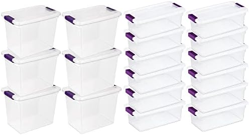 Sterilite 6 Pack of 27 Quart Container Totes and 12 Pack of 6 Quart Container Totes Stackable Plastic Storage Bins for Home Organization, Clear by Sterilite