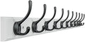 Dseap Coat Rack Wall Mounted: 10-Hooks, 38-1/4" Long, 16" Hole to Hole, Wood Coat?Hooks Wall Mounted, Hook Rack, Hook Rail, Hooks for Hanging Coats, White & Black by Dseap
