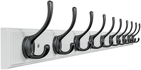 Dseap Coat Rack Wall Mounted: 10-Hooks, 38-1/4" Long, 16" Hole to Hole, Wood Coat?Hooks Wall Mounted, Hook Rack, Hook Rail, Hooks for Hanging Coats, White & Black by Dseap
