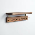 Solid Wood Shelf with Hooks, 19 inch Coat Rack Wall Mount, Shelves with 6 Brass Hooks for Hanging in Entryway, Living Room, Bathroom, Bedroom, Kitchen(Walnut) by Mayhas